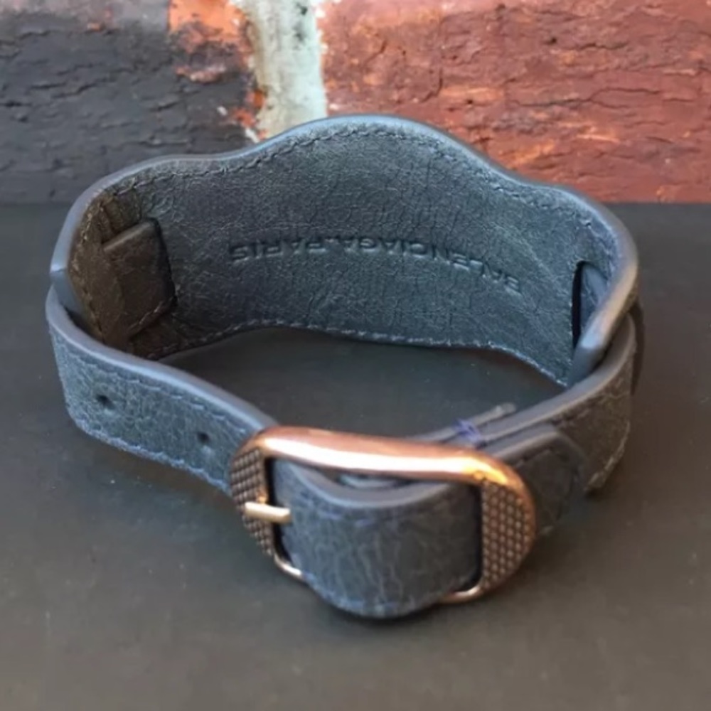 BALENCIAGA Moto Cuff Bracelet Leather SZ S Gray - Picture 5 of 8
